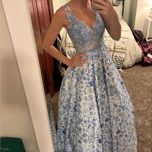 Blue and white prom dress